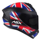 Capacete Asx Draken Uk Fosco Preto Vermelho Azul Inglaterra