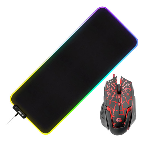 Kit Mouse Gamer + Mouse Pad 80x30cm Exbom Rgb Emborrachado