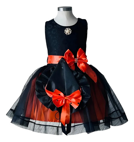 Vestido/disfraz Para Niña Brujita Con Sombrero Halloween