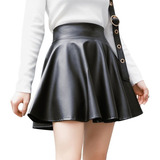 Mini Falda Corta Cuero Plisada Mujer Cintura Alta Elegant