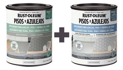 Kit Revestimiento Pisos Y Azulejos Base Gris Piedra+protecto Acabado Semi-brillante Color Gris Piedra