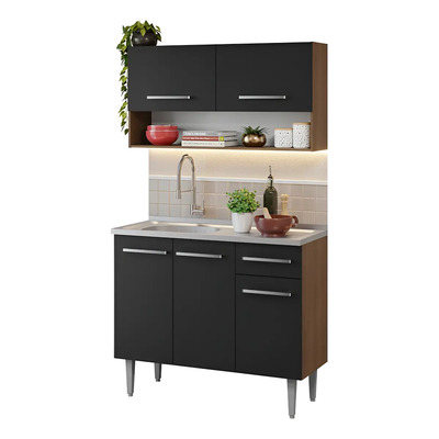 Cocina Integral Modular Madesa Emilly Con Tarja 105cm Color Marrón\u002FNegro 04 | Meses sin interés