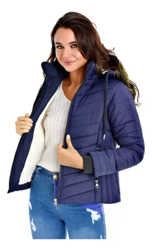 Campera Inflable Mujer Con Polar Impermeable Capucha Desmont