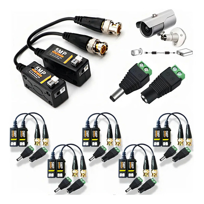 Kit Camaras 5mp Balun 5 Par Kit De Camaras Cctv De 720p/960p/1080p/3mp/5mp Negro,5pares De Baluns Hd Y 5 Pares De Conectores De Alimentación