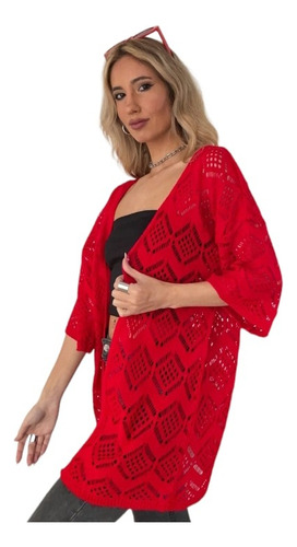 Kimono/saco Calado De Hilo Talle Especial Mujer Verano