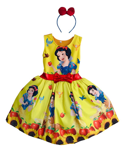 Vestido Disfraz Niña Bebé Blanca Nieves Princesa Fiesta Cumpleaños Estampado