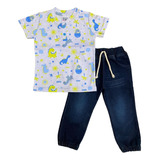 Conjunto Para Niño Playera Dinosaurios Y Pantalón Mezclilla