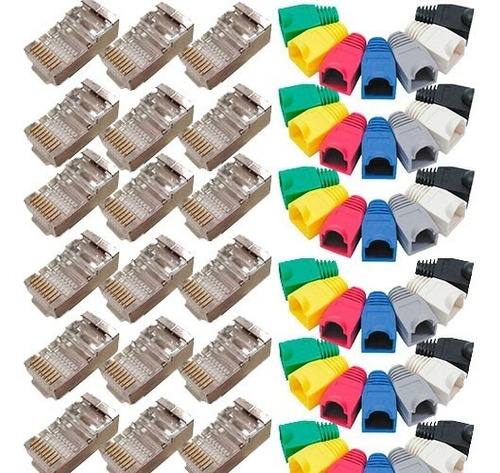 Kit 100 Rj45 Macho Cat6 Blindado +100 Capas Rj45 P/cabo Rede