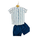Conjunto Infantil Verão Menino Camisa Listrada E Bermuda