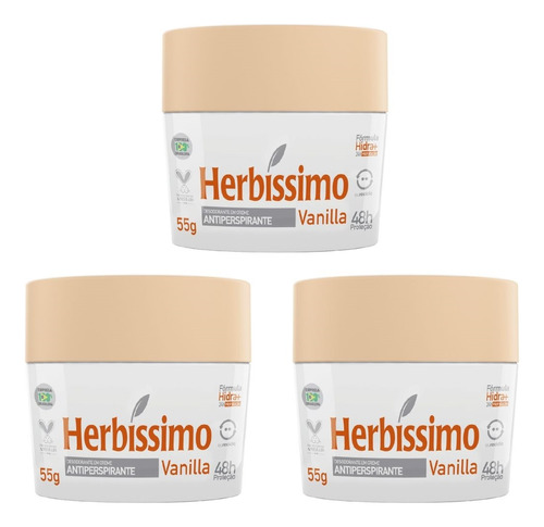 Desodorante Creme Herbissimo Vanilla 55g C/3