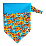 Bandana Pet Cachorro Dupla Face Hibisco E Poá Azul Tam M