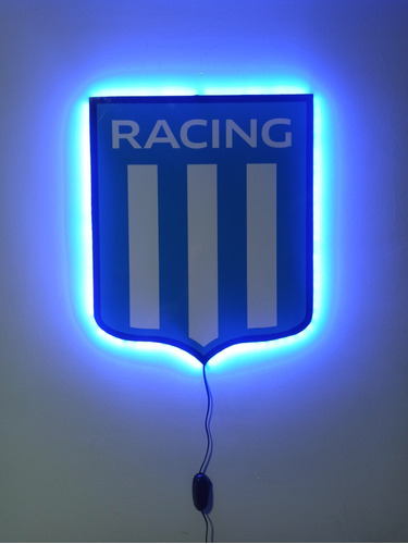 Cuadro Escudo Pared Racing Club Con Luces Led Azul Con Tecla