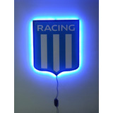 Cuadro Escudo Pared Racing Club Con Luces Led Azul Con Tecla