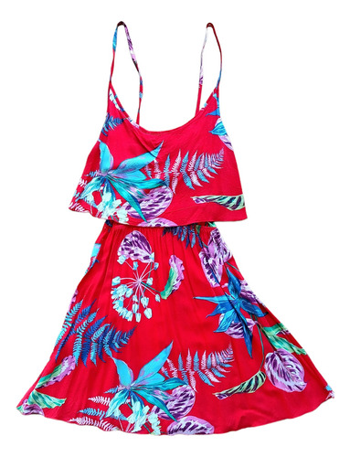 Vestido Playero Solero Rojo Con Flores