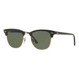 Anteojos De Sol Ray-ban Clubmaster Classic Standard Con Marco De Acetato Color Polished Black, Lente Green De Cristal Clásica, Varilla Black De Acetato - Rb3016