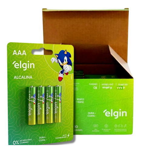 Caixa De Pilha Alcalina Elgin Energy Aaa 10 Cartelas C/ 4 Un