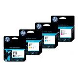 Combo Hp 711 Negro 80 Ml + 3 Colores 29ml Original T120 T520