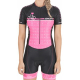 Macaquinho Roupa Para Ciclismo Love Bike Hupi Mtb Preto Rosa