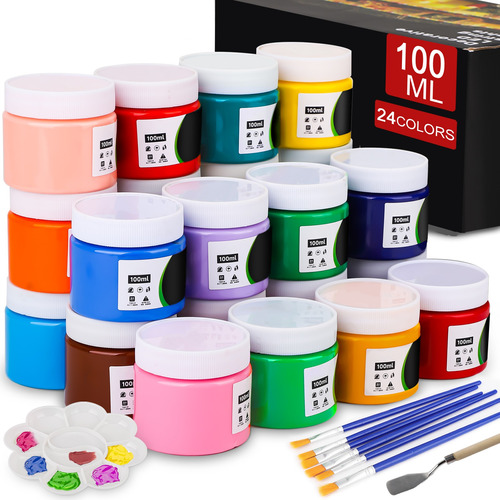Kit De Pintura Acrílica 24 Colores 100 Ml Y Oleo Pincel 6pzs