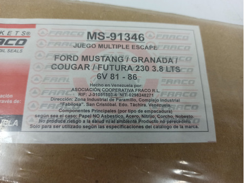 Empacadura Multiple Escape Ford Mustang / Granada / Cougar Foto 2