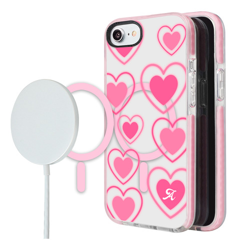 Funda Magsafe iPhone Para Mujer Corazones Letra Inicial