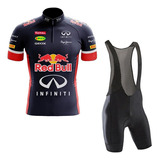 Kit Bretelle Forro Gel Camisa Red Bull Mtb Proteção Bike    