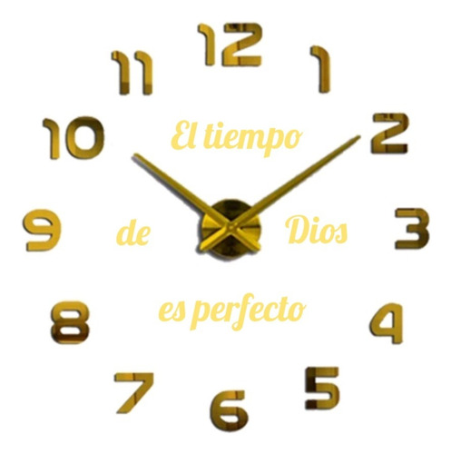 Reloj 3d Mini 50x50cm + Frase En Vinilo Color Dorado 