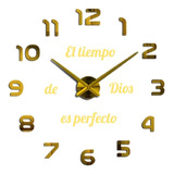 Reloj 3d Mini 50x50cm + Frase En Vinilo Color Dorado 