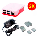 2x Fonte Usb-c + Case Oficial P/ Raspberry Pi4 + Dissipadors