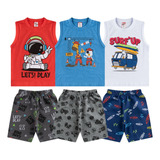 Kit Lote 3 Conjunto Infantil Menino Regata E Bermuda Verão