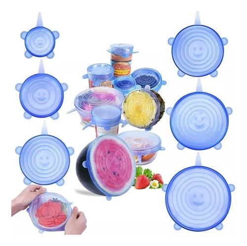 Tapas Silicona Ollas Recipientes Set X 6 Cocina Frutas