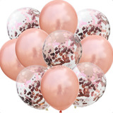 Set Decoración Globo Cromo Confetti X 10 Oro Rosa