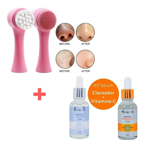 Kit Limpeza De Pele - Escova 2 Em 1 + Vitamina C + Clareador