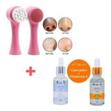 Kit Limpeza De Pele - Escova 2 Em 1 + Vitamina C + Clareador