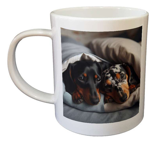 Taza Plastico Perro Salchicha Pareja Arlequin Tierno