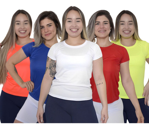 Kit 5 Camisetas Feminina Básica Dry Fitness Academia Casual