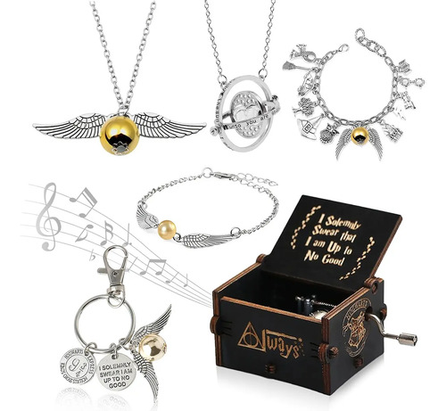 6 Pzs Caja Musical Harry Potter Con Collar Y Pulsera Llavero