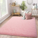 Tapete Peludo Lavable 4x6, Rosa, Antideslizante.