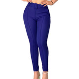 Pantalon Dama Vestir Moda Stretch Tiro Alto Formal Con Cinto