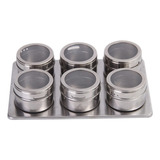 6 Piezas De Acero Inoxidable Magnético Spice Jar Con Rack