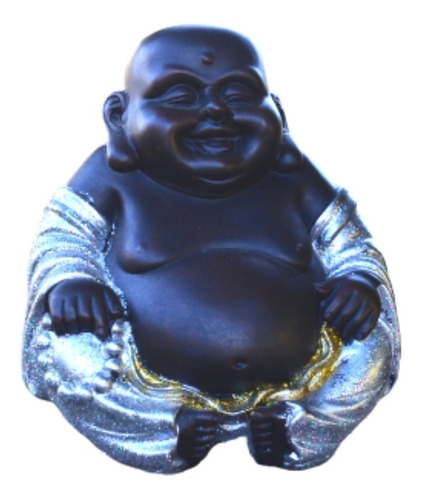 Estátua Chinês Buda Sorridente Gordo Prosperidade Prata 21cm