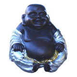 Estátua Chinês Buda Sorridente Gordo Prosperidade Prata 21cm