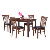 Comedor Cuadrado 4 Sillas De Madera Color Nogal Abigail