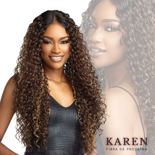 Cabelo Cacheado Bio Fibra Premium 75cm 300g Karen Ser Mulher Cor 4 Chocolate