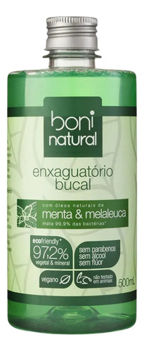 Enxaguante Bucal Menta Boni Natural 500ml Vegano Sem Flúor
