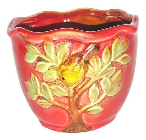 Maceta Decorativa Pajaritos Ceramica Con Relieve Modelo 4