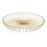 Cesta Aramada Fruteira Centro De Mesa Em Metal Dourado 37cm