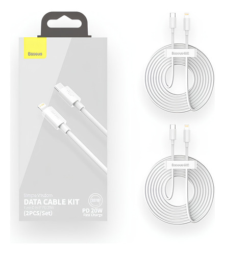 2 Cabo Carregador Baseus Tipo-c P/ Lightning 20w Para iPhone