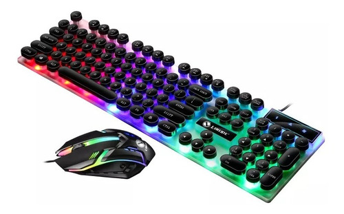 Kit Teclado Mause Gamer Luz Led Rgb Iluminado Alambrico Usb