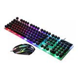 Kit Teclado Mause Gamer Luz Led Rgb Iluminado Alambrico Usb